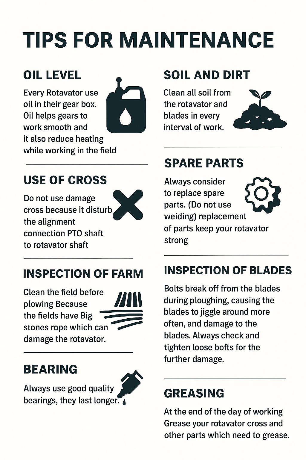 TIPS FOR MAINTENANCE ROTAVATOR