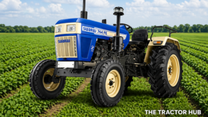 “Swaraj 744 FE tractor in green cultivated field with powerful engine and durable design”