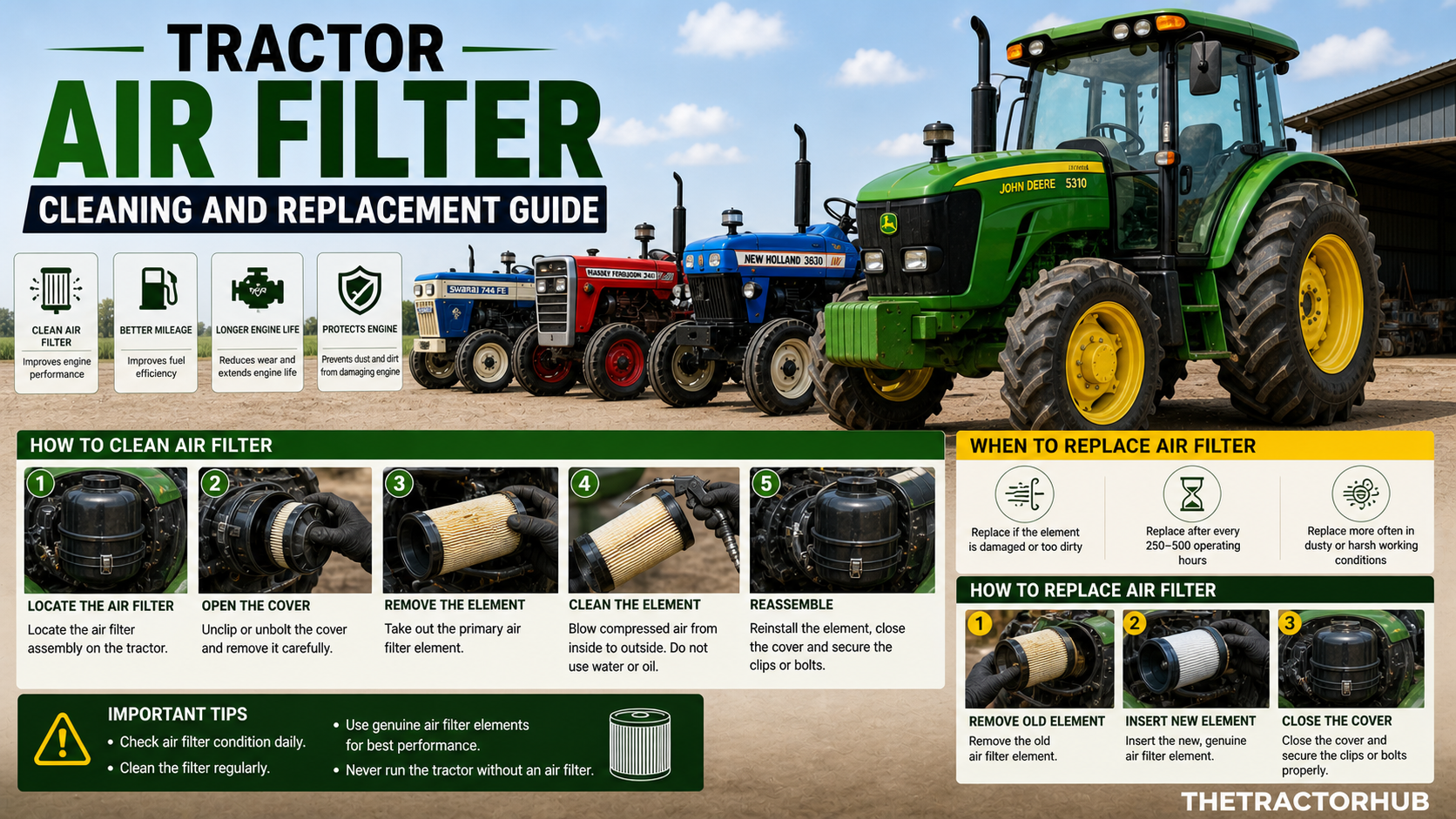 Tractor Air Filter Cleaning and Replacement Guide for all tractor.